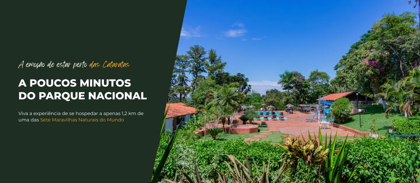 Banner do Hotel Colonial Iguaçu destacando natureza e proximidade às Cataratas do Iguaçu