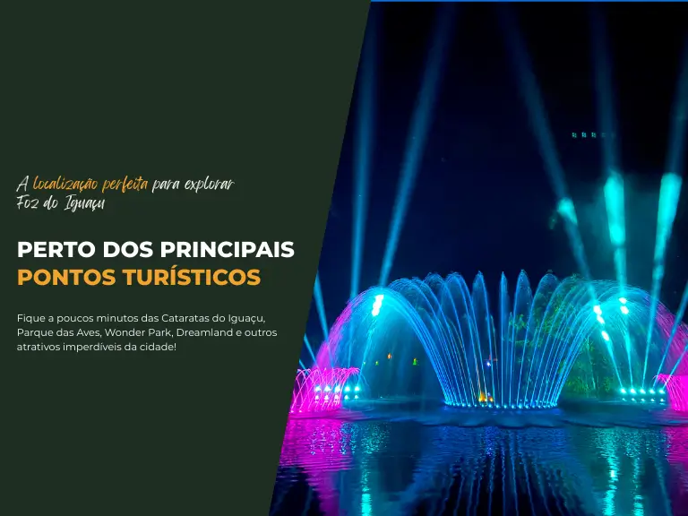 Banner do Hotel Colonial Iguaçu destacando os principais pontos turísticos de Foz do Iguaçu (Cataratas, Parque das Aves, Itaipu e Marco das Três Fronteiras)